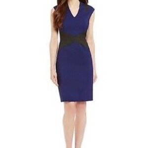 NWT Antonio Melani Sleeveless‎ Shift Dress Sz 10 Bandage Navy Charcoal Retro 00s